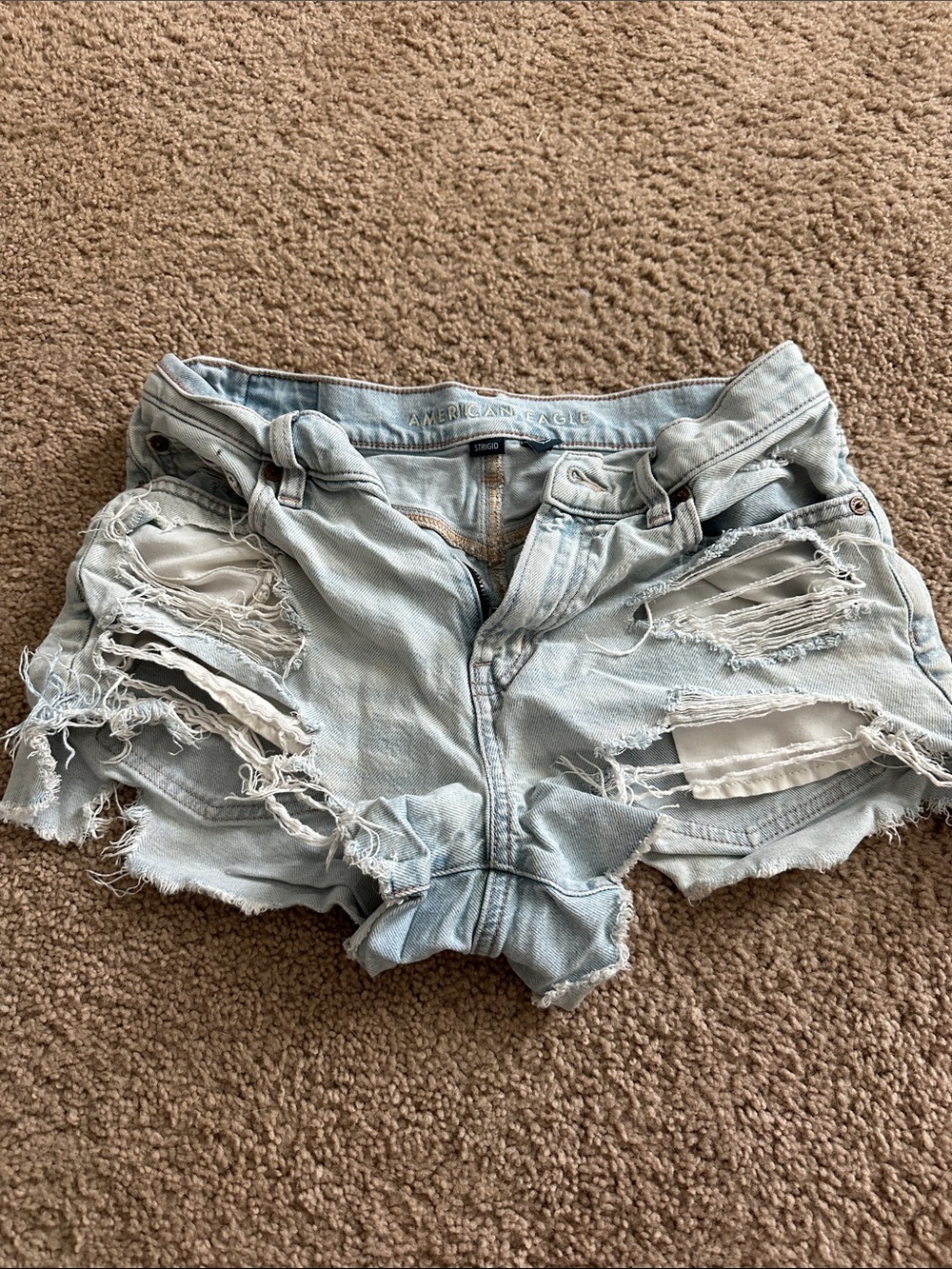 American Eagle Outfitters Light Blue Ripped Denim Cutoff Shorts - Women's